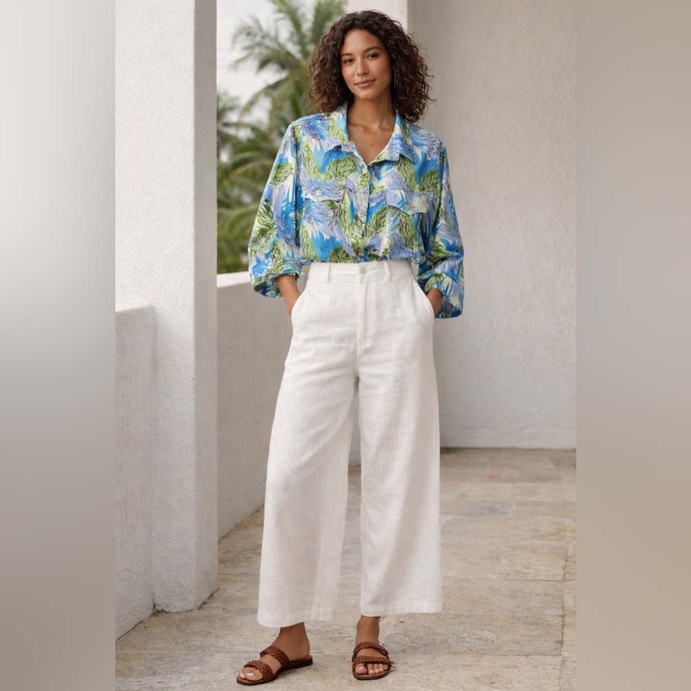 Vintage Pineapple Moon 100% Silk Tropical Blouse | Size L | Resort Chic